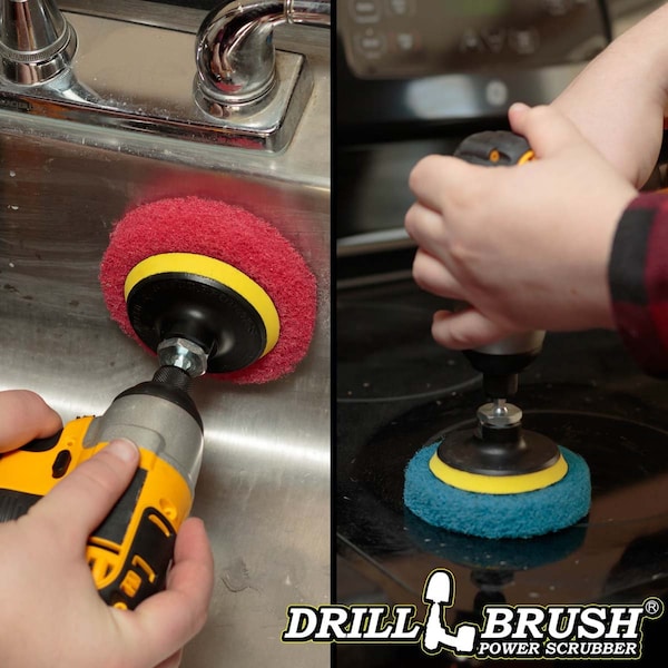 Accesorio para taladro inalámbrico Drillbrush - Fregar - Restregar - Almohadillas para taladro - Eliminador de agua dura - P4-3RB-3V-QC-DB