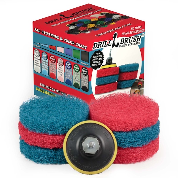 Accesorio para taladro inalámbrico Drillbrush - Fregar - Restregar - Almohadillas para taladro - Eliminador de agua dura - P4-3RB-3V-QC-DB