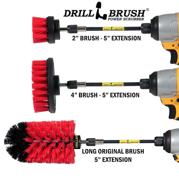 Cepillo Taladro Power Scrubber de Useful Products 5 pulgadas de Ancho 7 pulgadas de Largo, Rojo - R-S-42J-5X-QC-DB