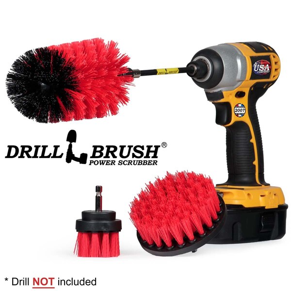 Cepillo Taladro Power Scrubber de Useful Products 5 pulgadas de Ancho 7 pulgadas de Largo, Rojo - R-S-42J-5X-QC-DB