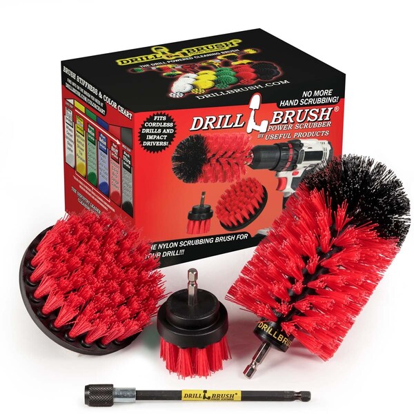 Cepillo Taladro Power Scrubber de Useful Products 5 pulgadas de Ancho 7 pulgadas de Largo, Rojo - R-S-42J-5X-QC-DB