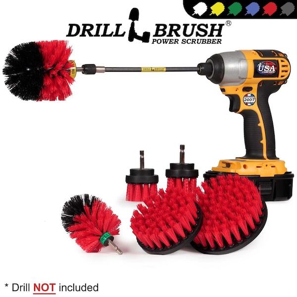 Cepillo de Taladro Power Scrubber de Useful Products 7 pulgadas de ancho 5 pulgadas de largo, Rojo - R-542OMS-2L-7X-QC-DB