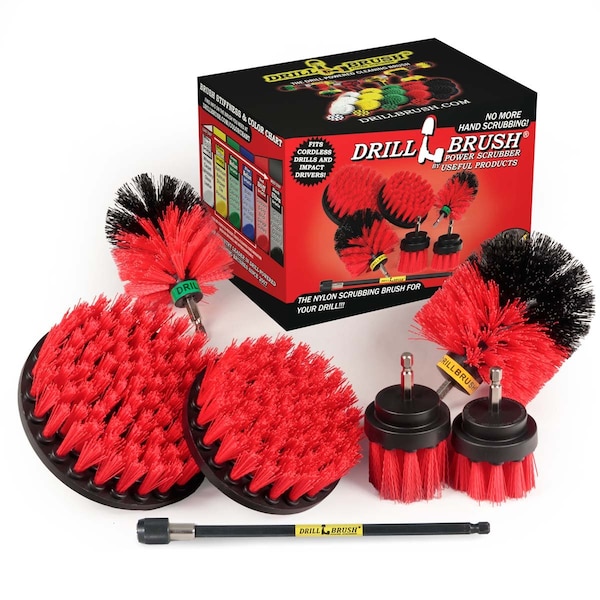 Cepillo de Taladro Power Scrubber de Useful Products 7 pulgadas de ancho 5 pulgadas de largo, Rojo - R-542OMS-2L-7X-QC-DB