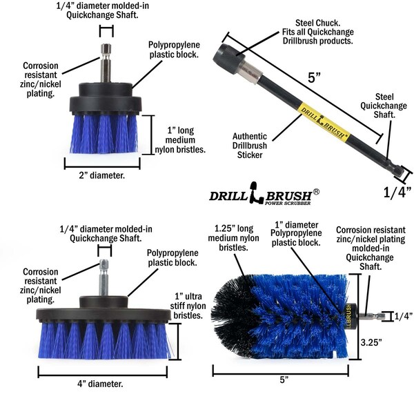Cepillo de Taladro Power Scrubber de Useful Products 5 pulgadas de ancho y 7 pulgadas de largo, azul - B-S-42J-5X-QC-DB