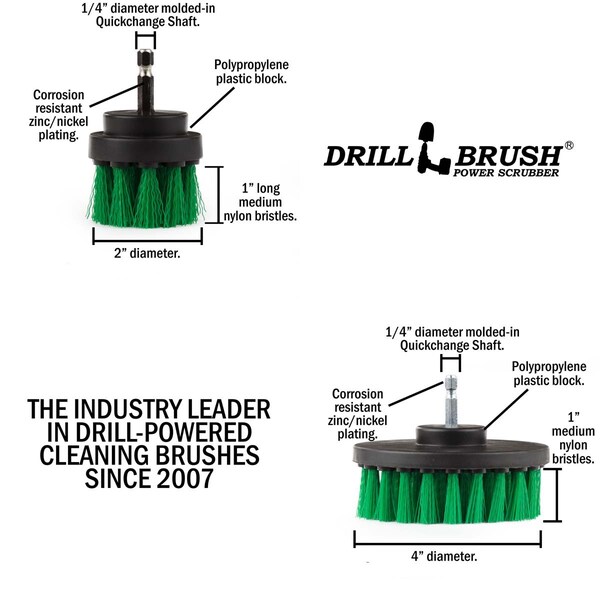 Cepillo Taladro Power Scrubber de Useful Products 5 in C x 5 in L, Verde - G-S-42-QC-DB