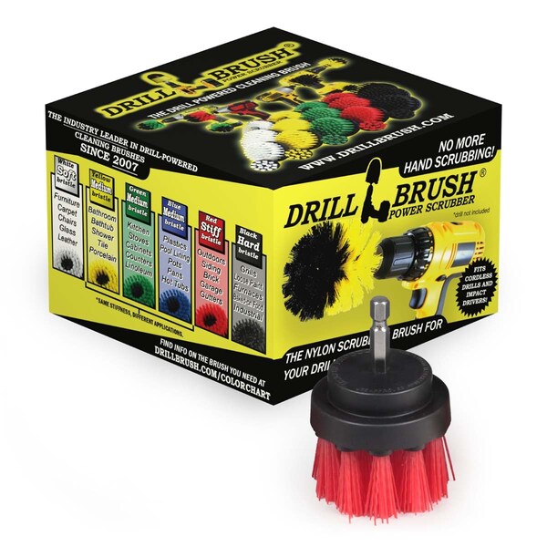 Cepillo para taladro Drillbrush Outdoor - Patio - para limpiar estatuas de jardín y baños de aves - 2IN-LIM-RED-SHORT-QC
