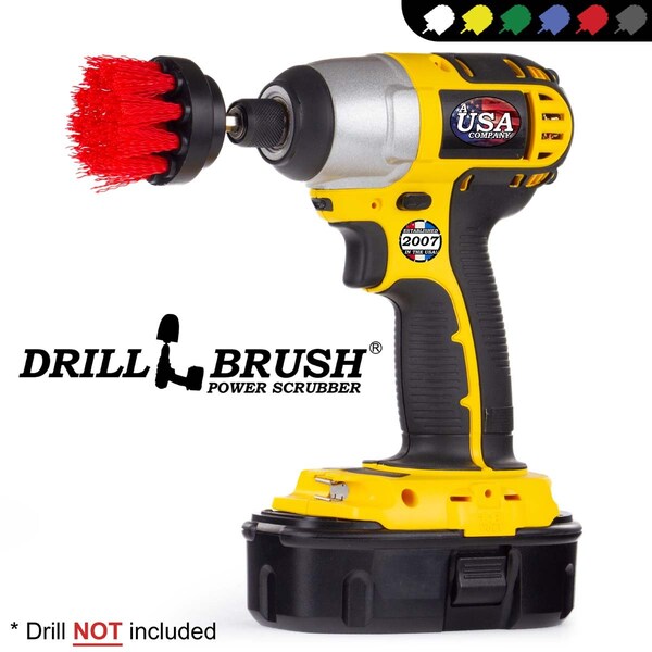 Cepillo para taladro Drillbrush Outdoor - Patio - para limpiar estatuas de jardín y baños de aves - 2IN-LIM-RED-SHORT-QC