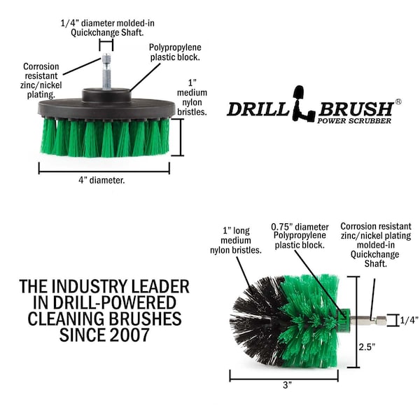 Cepillo de Taladro Power Scrubber de Useful Products 5 pulgadas de ancho y 5 pulgadas de largo, color verde - G-S-4M-QC-DB