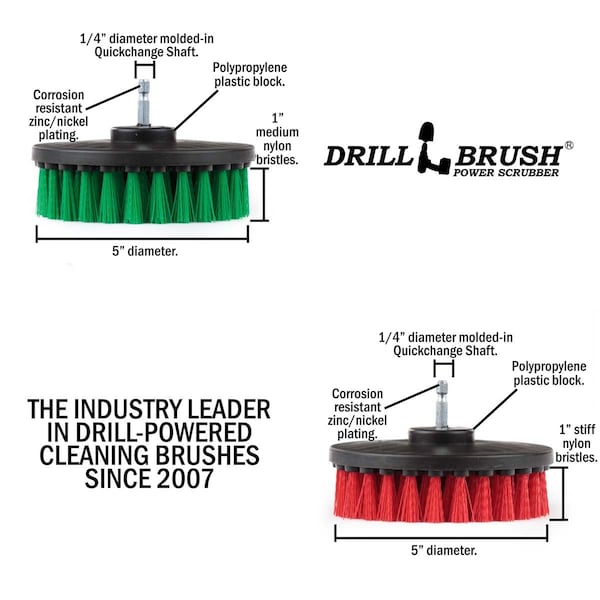 Cepillo Taladro Power Scrubber de Useful Products 5 pulgadas de Ancho 5 pulgadas de Largo, Variedad - 5IN-S-GR-QC-DB