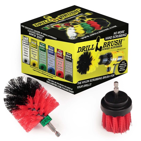 Cepillo Rotativo para Taladro Drillbrush Mini Tamaño con Cerdas Largas y Rígidas Rojas, PK 2 - R-L-2M-QC-DB