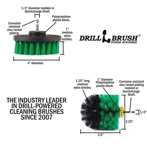 Cepillo taladro Power Scrubber de Useful Products 5 pulgadas de ancho x 5 pulgadas de largo, verde - G-S-4O-QC-DB