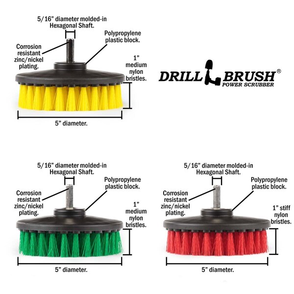 Cepillo de Taladro Drillbrush - Accesorios de Baño - Limpiador de Regadera - Cepillo Giratorio Grande - 5IN-S-GRY-H-DB
