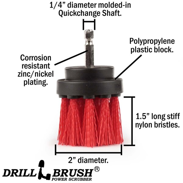 Cepillo Eléctrico para Taladro Drillbrush Power Scrubber - Cepillo Redondo Pequeño Rígido - Exterior - 2IN-L-R-QC-DB