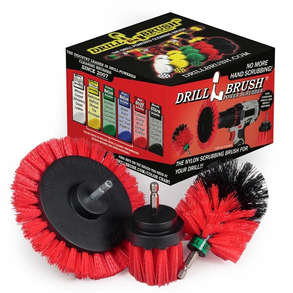Cepillo Taladro Power Scrubber de Useful Products 5 pulgadas de ancho x 5 pulgadas de largo, color rojo - R-EMS-2L-QC-DB