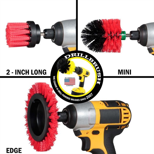 Cepillo Taladro Power Scrubber de Useful Products 5 pulgadas de ancho x 5 pulgadas de largo, color rojo - R-EMS-2L-QC-DB