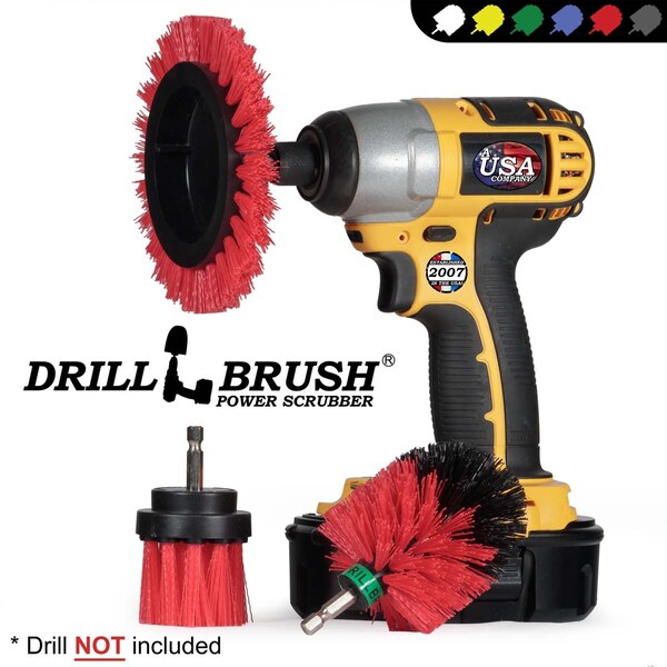 Cepillo Taladro Power Scrubber de Useful Products 5 pulgadas de ancho x 5 pulgadas de largo, color rojo - R-EMS-2L-QC-DB
