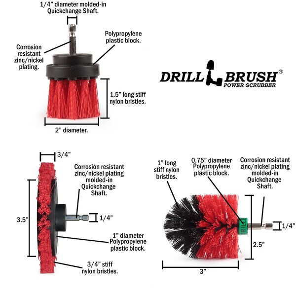 Cepillo Taladro Power Scrubber de Useful Products 5 pulgadas de ancho x 5 pulgadas de largo, color rojo - R-EMS-2L-QC-DB