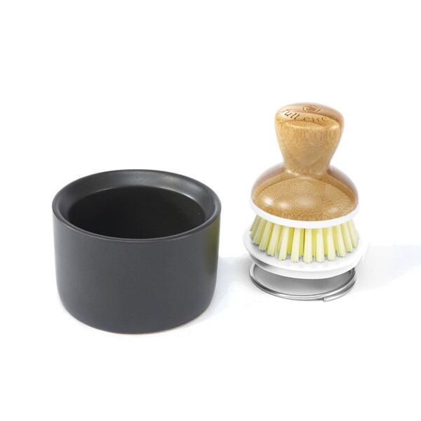 Cepillo Mini Scrubber de Mango de Bambú de 4.92 pulgadas Full Circle Bubble Up 2.36 pulgadas de Ancho con Cerdas Medianas y Soporte - FC112114W