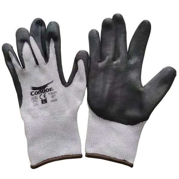 Guantes resistentes al corte Condor, Nivel de corte A5, 10 ga, Negro/Gris, XL - 61CV92.