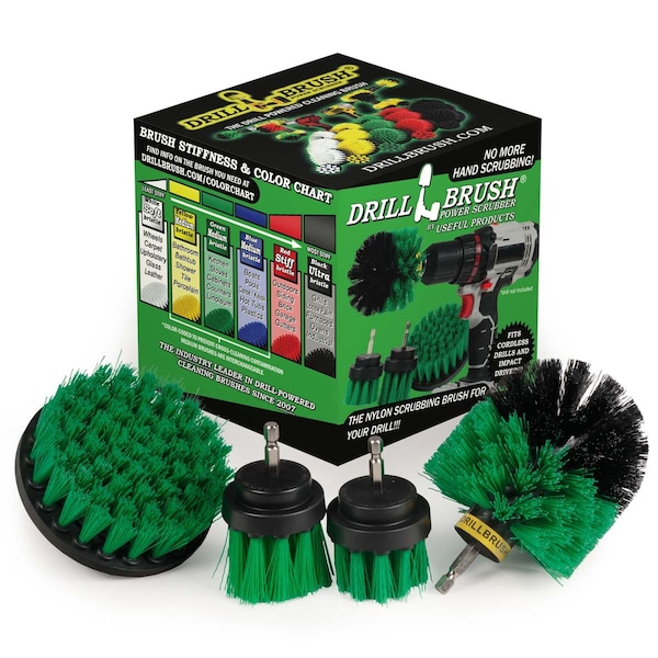 Cepillo de taladro Power Scrubber de Useful Products 5 pulgadas de ancho 5 pulgadas de largo, verde - G-42OS-2L-QC-DB