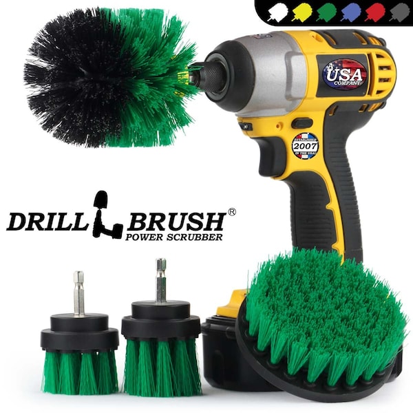 Cepillo de taladro Power Scrubber de Useful Products 5 pulgadas de ancho 5 pulgadas de largo, verde - G-42OS-2L-QC-DB