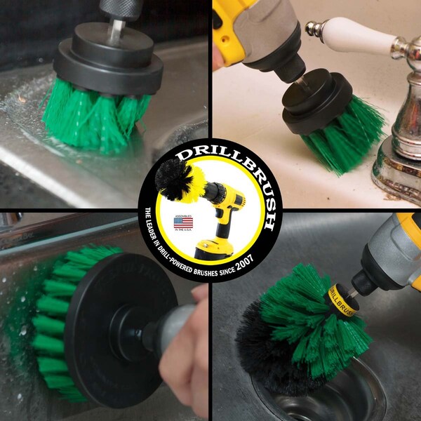 Cepillo de taladro Power Scrubber de Useful Products 5 pulgadas de ancho 5 pulgadas de largo, verde - G-42OS-2L-QC-DB