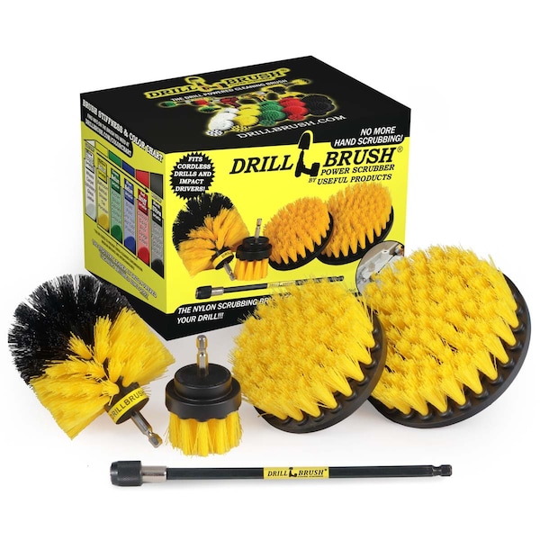 Cepillo Taladro Power Scrubber de Useful Products 5 pulgadas de ancho por 7 pulgadas de largo, color amarillo - Y-S-542O-7X-QC-DB