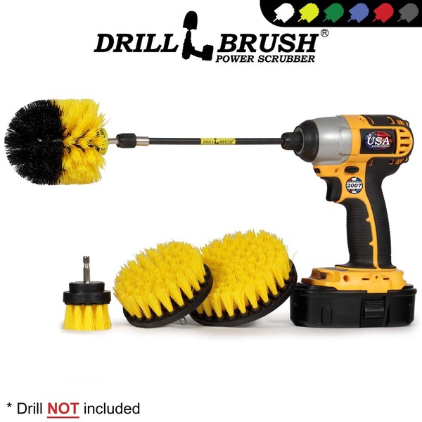 Cepillo Taladro Power Scrubber de Useful Products 5 pulgadas de ancho por 7 pulgadas de largo, color amarillo - Y-S-542O-7X-QC-DB