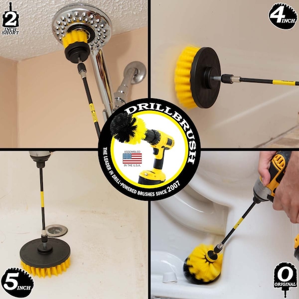Cepillo Taladro Power Scrubber de Useful Products 5 pulgadas de ancho por 7 pulgadas de largo, color amarillo - Y-S-542O-7X-QC-DB