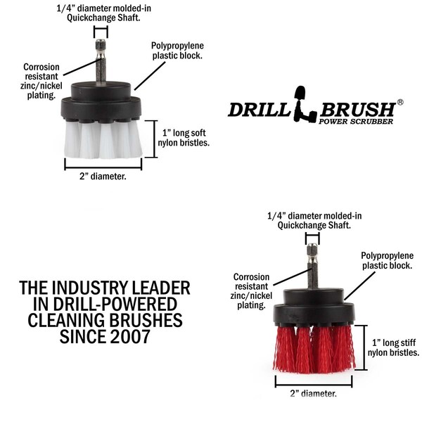 Cepillo Taladro Power Scrubber de Useful Products 5 pulgadas de ancho y 5 pulgadas de largo, Variedad - 2IN-S-RW-QC-DB