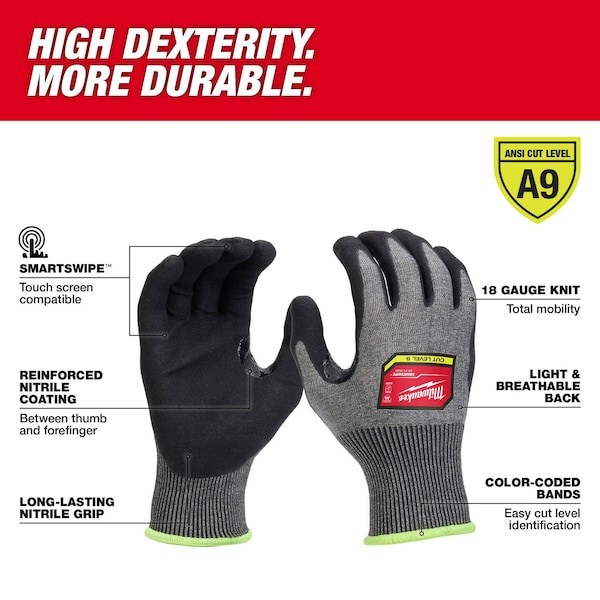 Guantes de inmersión de protección contra cortes de Milwaukee Tool, Nivel de corte A9, 18 ga, L (9) - 48-73-7032B
