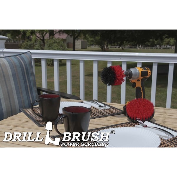 Cepillo Taladro Power Scrubber de Useful Products 5 pulgadas de ancho, 5 pulgadas de largo, Rojo - R-S-5O-QC-DB