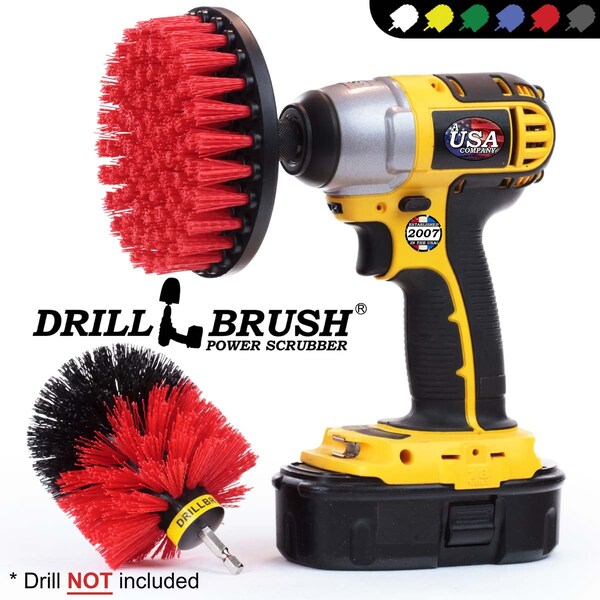 Cepillo Taladro Power Scrubber de Useful Products 5 pulgadas de ancho, 5 pulgadas de largo, Rojo - R-S-5O-QC-DB