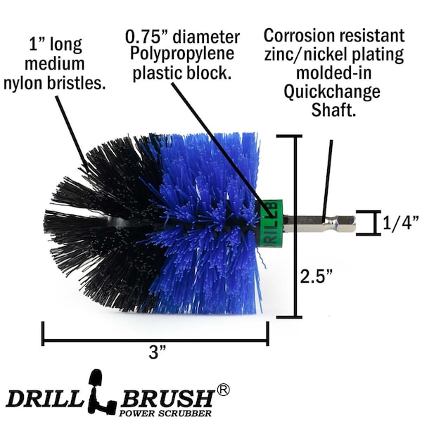 Suministros de limpieza Drillbrush - Cepillo de fregar - Accesorios para barco - Cepillo para taladro - Hul - MINI-DB-AZUL