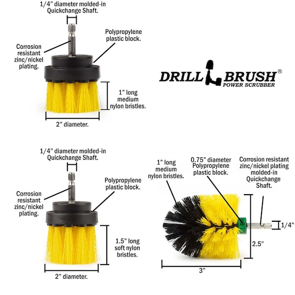 Cepillo Eléctrico Power Scrubber de Useful Products 5 pulgadas de ancho y 7 pulgadas de largo, Amarillo - Y-542OMS-2L-QC-DB