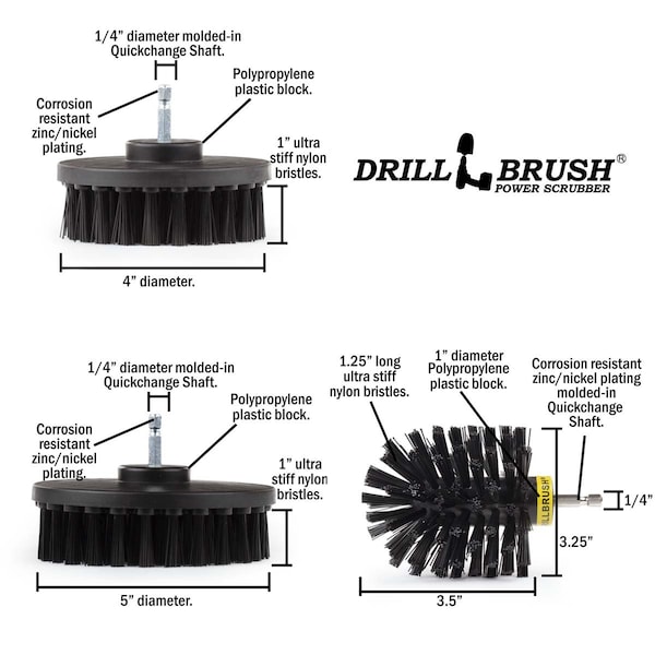 Cepillo Taladro Power Scrubber de Useful Products 5 pulgadas de ancho y 7 pulgadas de largo, negro - K-S-54O-QC-DB