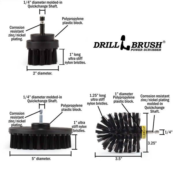 Cepillo Taladro Limpiador de Poder de Useful Products 5 pulgadas de ancho 5 pulgadas de largo, negro - K-S-52O-QC-DB