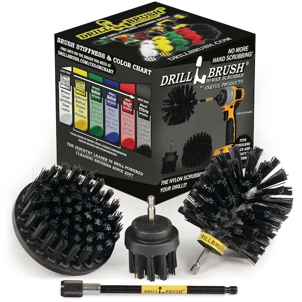 Cepillo para taladro Power Scrubber de Useful Products 5 pulgadas de ancho y 7 pulgadas de largo, color negro - K-S-42O-5X-QC-DB