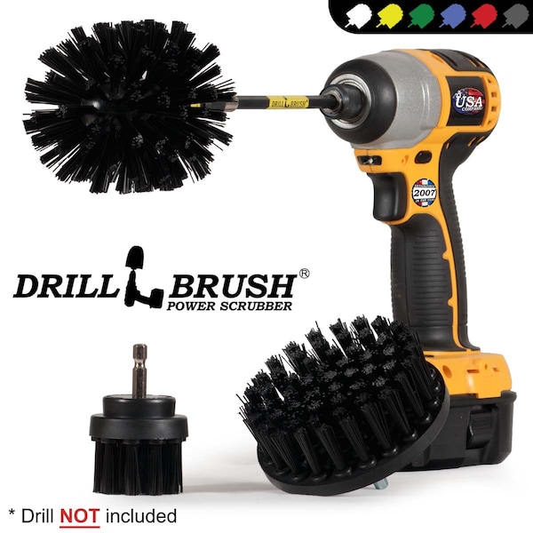Cepillo para taladro Power Scrubber de Useful Products 5 pulgadas de ancho y 7 pulgadas de largo, color negro - K-S-42O-5X-QC-DB