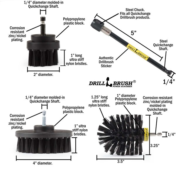 Cepillo para taladro Power Scrubber de Useful Products 5 pulgadas de ancho y 7 pulgadas de largo, color negro - K-S-42O-5X-QC-DB