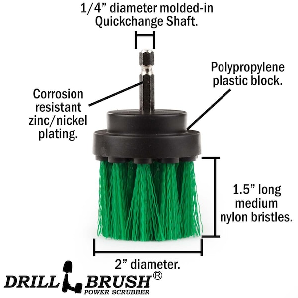 Cepillo de Perforación Drillbrush de Cerda Verde Larga de 2 Pulgadas de Diámetro Resistencia Media para Limpieza Potenciada - 2IN-L-G-QC-DB
