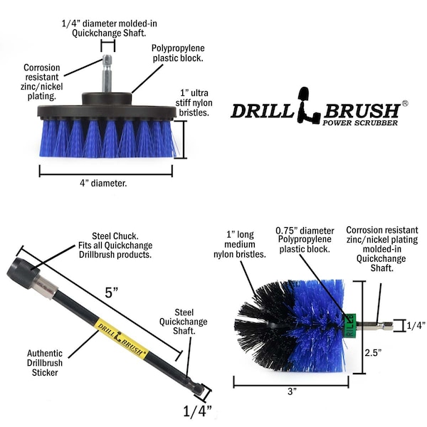 Cepillo Taladro Power Scrubber de Useful Products 5 pulgadas de ancho, 5 pulgadas de largo, Azul - B-S-4M-5X-QC-DB