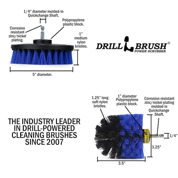 Cepillo taladro Power Scrubber de Useful Products 5 pulgadas de ancho x 5 pulgadas de largo, Azul - B-S-5O-QC-DB