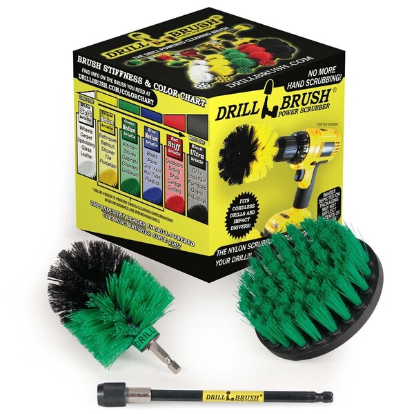 Cepillo perforador Power Scrubber de Useful Products 5 pulgadas ancho por 5 pulgadas largo, color verde - G-S-4M-5X-QC-DB