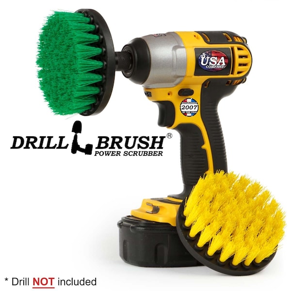 Cepillo de taladro Power Scrubber de Useful Products 5 pulgadas de ancho, 5 pulgadas de largo, Variedad - 4IN-S-GY-QC-DB