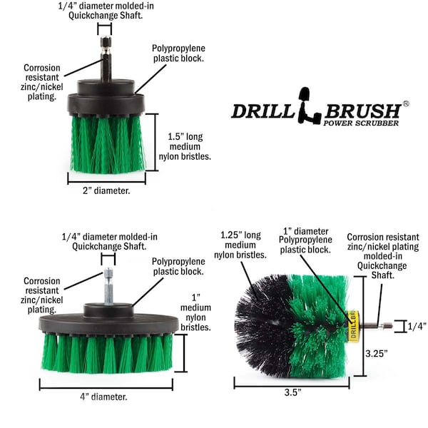 Cepillo de Taladro Power Scrubber por Useful Products 5 pulgadas de ancho 5 pulgadas de largo, verde - G-4OS-2L-QC-DB