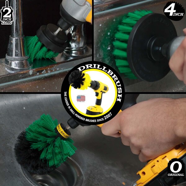 Cepillo de Taladro Power Scrubber por Useful Products 5 pulgadas de ancho 5 pulgadas de largo, verde - G-4OS-2L-QC-DB