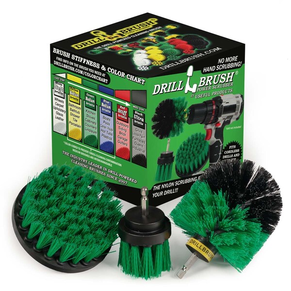 Cepillo de Taladro Power Scrubber por Useful Products 5 pulgadas de ancho 5 pulgadas de largo, verde - G-4OS-2L-QC-DB