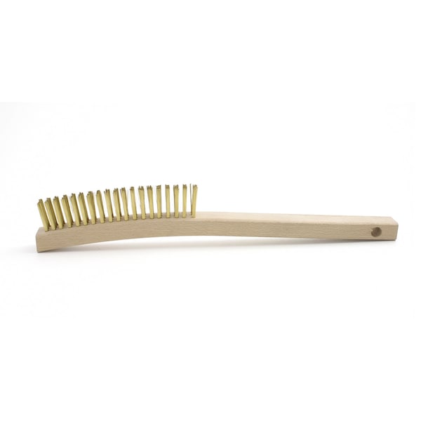 Cepillo de rayones con mango curvo B39B de Brush Research Manufacturing, latón de .006, 3X19, 1.125" de recorte, 13.75" de longitud total - B39B