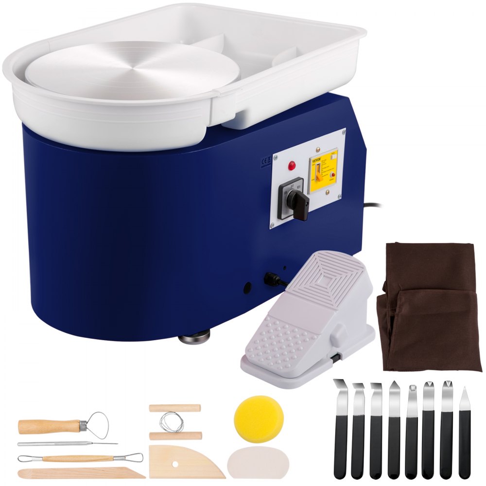 VEVOR Pottery Wheel 28cm Pottery Forming Machine with Detachable Basin Foot Pedal Control 350W Art Craft DIY Clay Tool for Art Craft Work and Home DIY Blue, 18 Piece - XTXTYLPJL28CM9HDAV1
